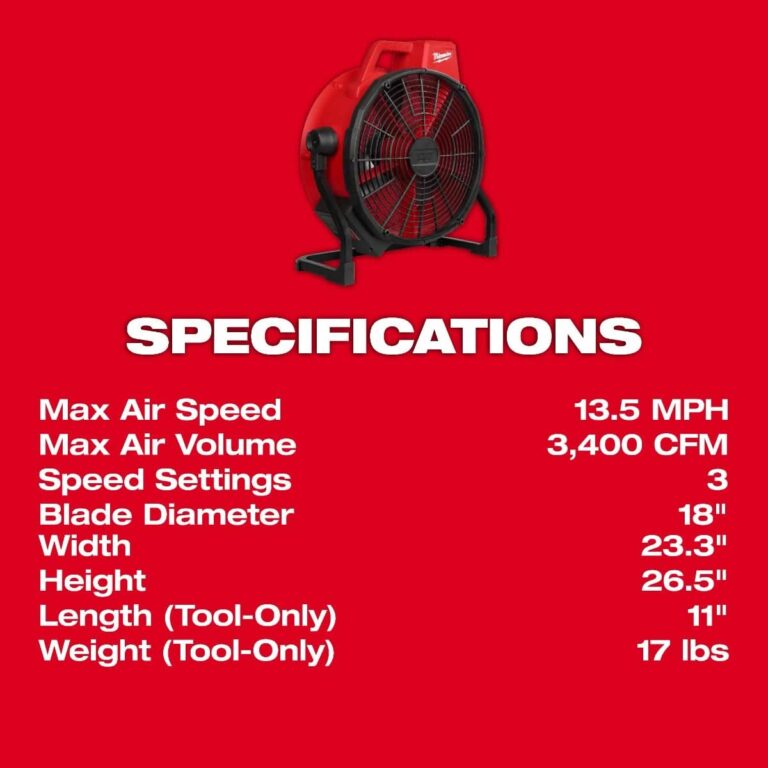 Milwaukee 0821-20 Cordless / Corded M18 Brushless 18-in. Fan, Tool Only