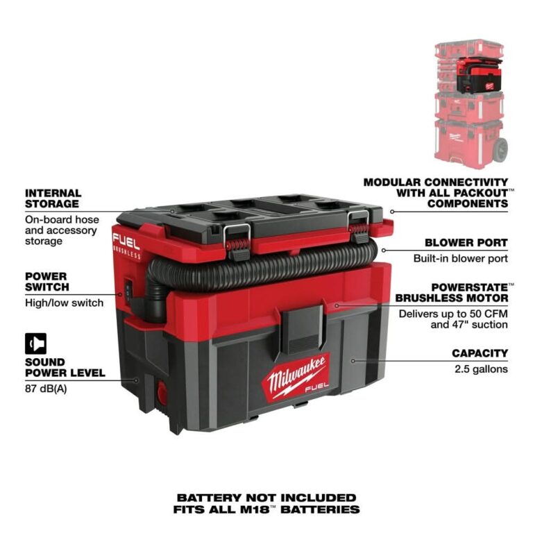 Milwaukee 0970-20 M18 FUEL PACKOUT 2.5-Gallon Wet/Dry HEPA Vacuum