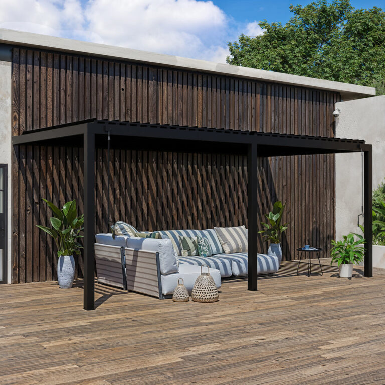 20×10 Evanston Wall Mounted Louvered Pergola