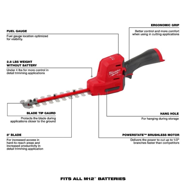 Milwaukee 2533-20 M12 FUEL 8″ Hedge Trimmer, Tool Only