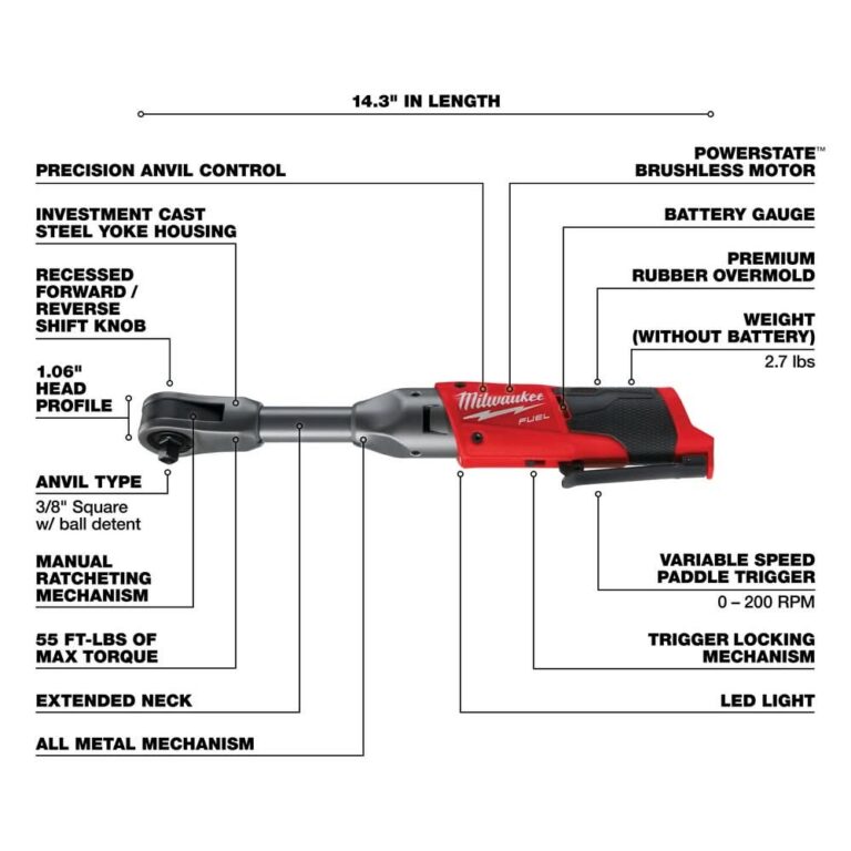 Milwaukee 2560-20 M12 FUEL 3/8″ Extended Reach Ratchet, Tool Only