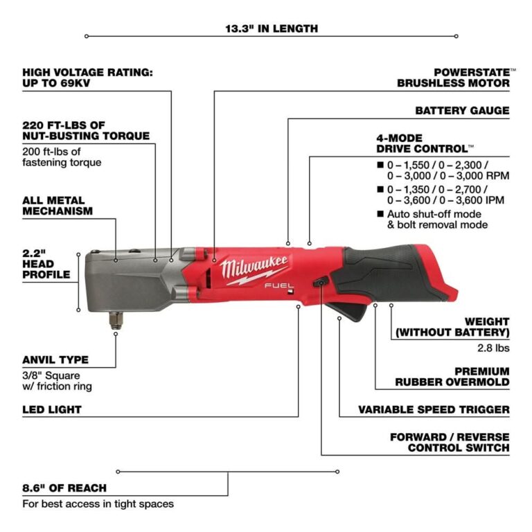 Milwaukee 2564-20 M12 FUEL 3/8″ Right Angle Impact Wrench, Tool Only