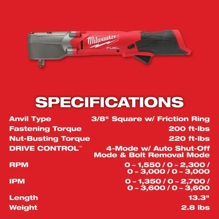 Milwaukee 2564-20 M12 FUEL 3/8″ Right Angle Impact Wrench, Tool Only