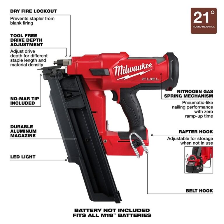 Milwaukee 2744-20 M18 FUEL Brushless 21-Degree Framing Nailer, Tool Only