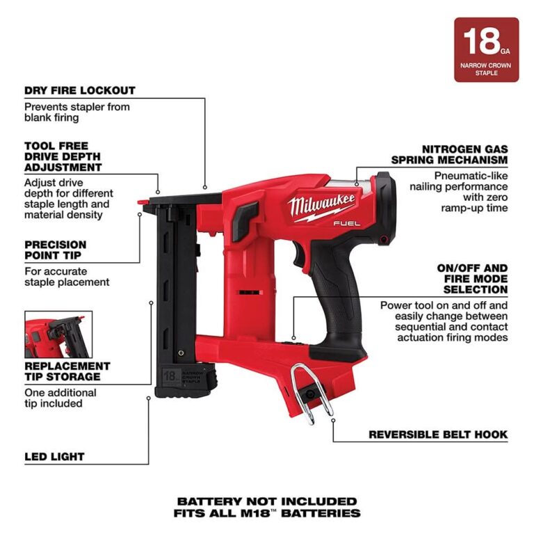 Milwaukee 2749-20 M18 FUEL 18-Gauge 1/4″ Narrow Crown Stapler, Tool Only