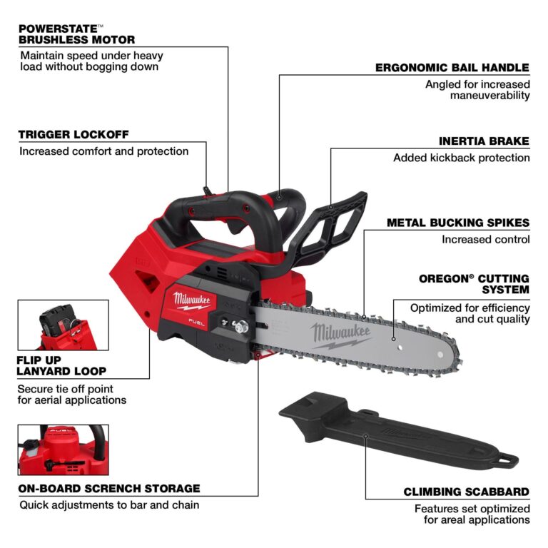 Milwaukee 2826-20C M18 FUEL 12″ Top Handle Chainsaw (Tool-Only)