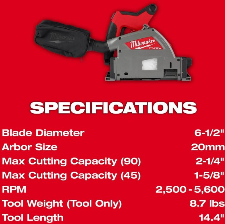 Milwaukee 2831-20 M18 FUEL 6-1/2″ Plunge Track Saw, Tool Only