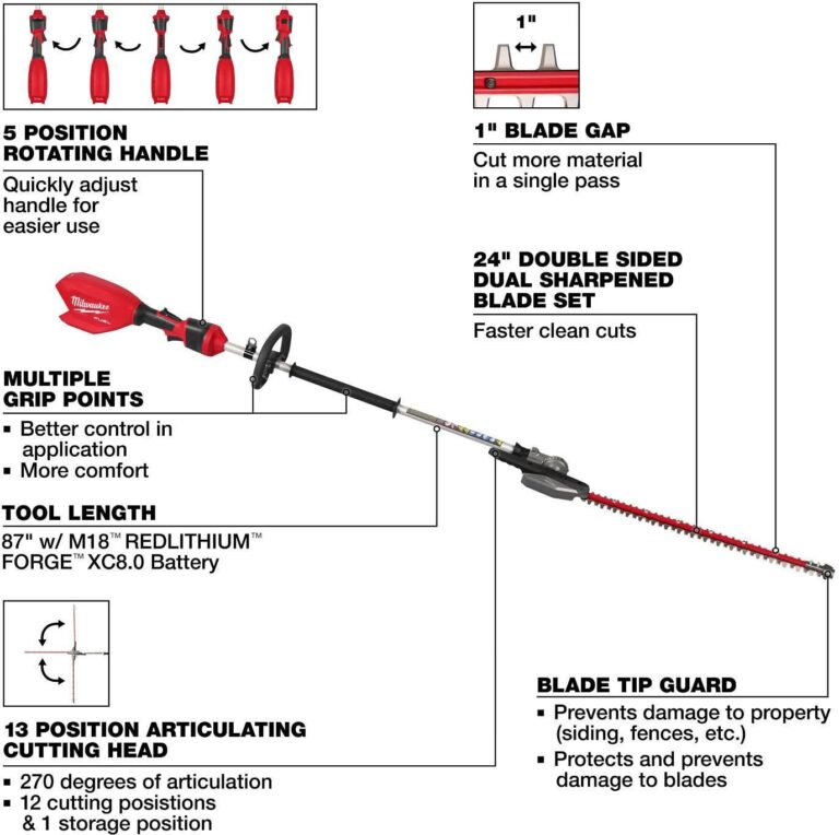 Milwaukee 3012-20 M18 FUEL Pole Articulating Hedge Trimmer, Tool Only