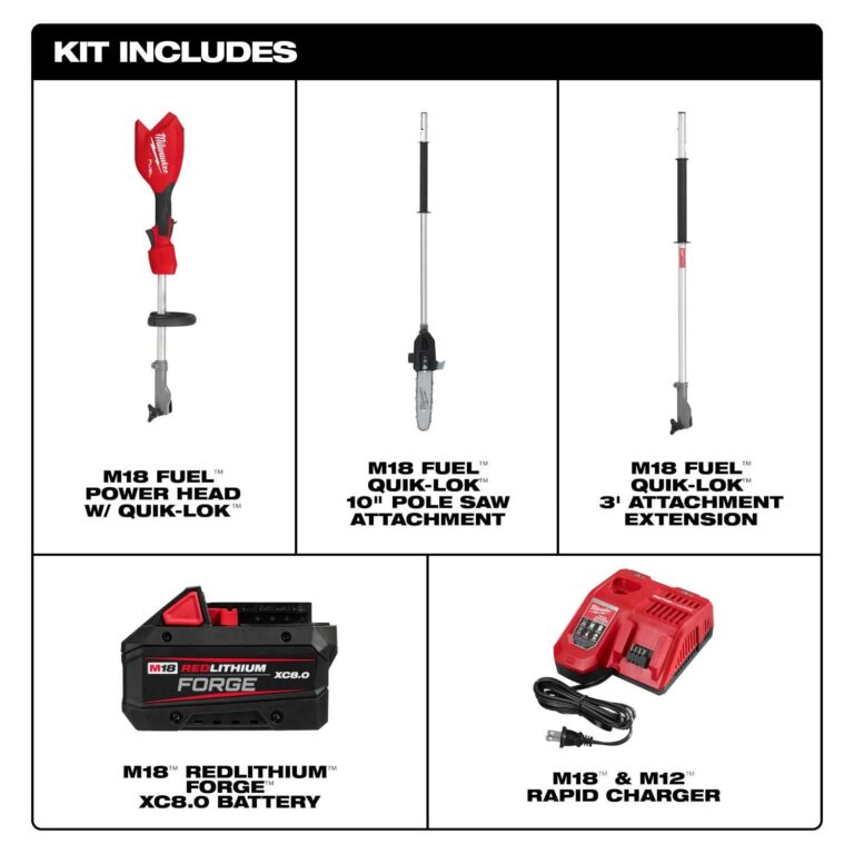 Milwaukee 3016-21PS M18 FUEL QUIK-LOK Power Head 8.0Ah Kit w/ Pole Saw Attachment