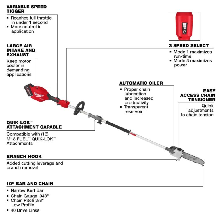 Milwaukee 3016-21PS M18 FUEL QUIK-LOK Power Head 8.0Ah Kit w/ Pole Saw Attachment