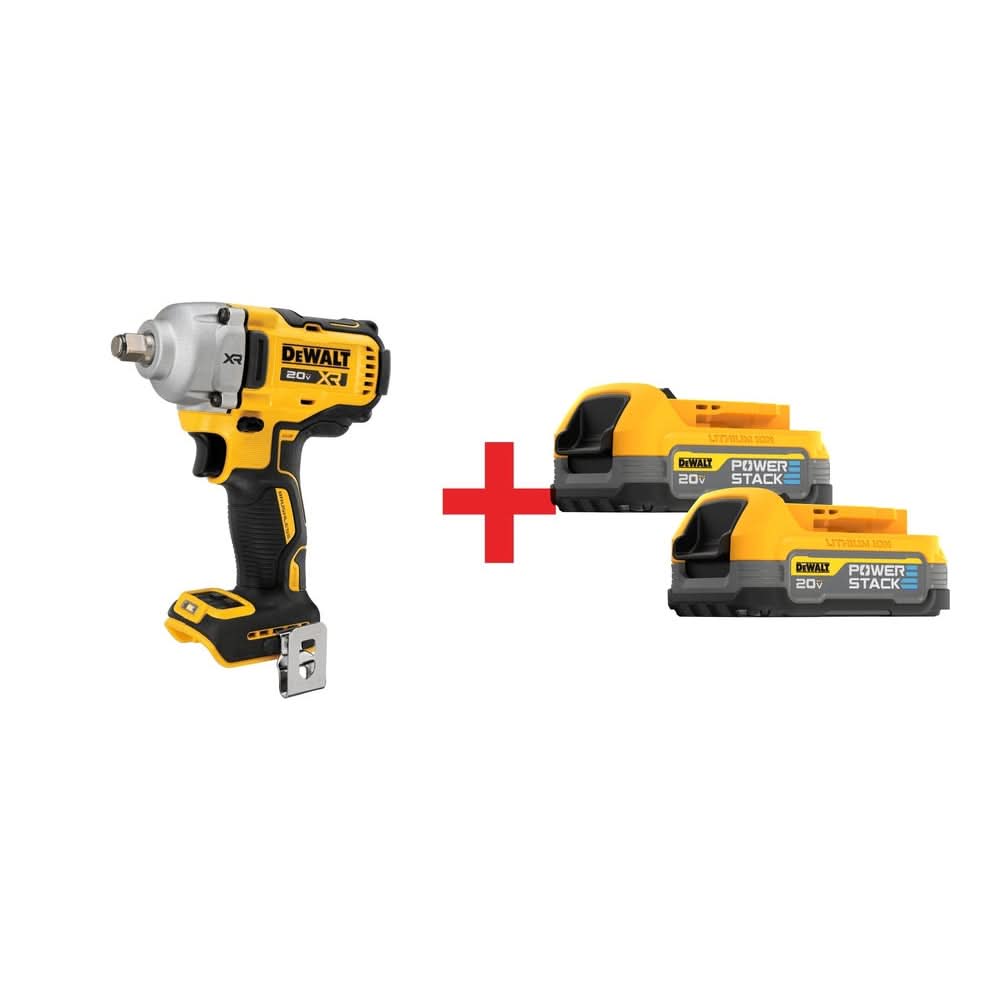 DeWalt 20V MAX XR 1/2 in. Mid-Range Impact Wrench w/ Hog Ring Anvil plus POWERSTACK Battery 2-Pack