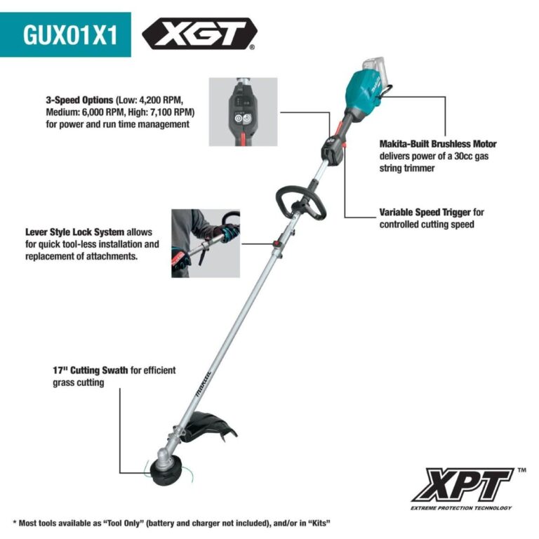 Makita GUX01ZX1 40V max XGT Brushless Cordless Couple Shaft Power Head with 17″ String Trimmer Attachment, Tool Only