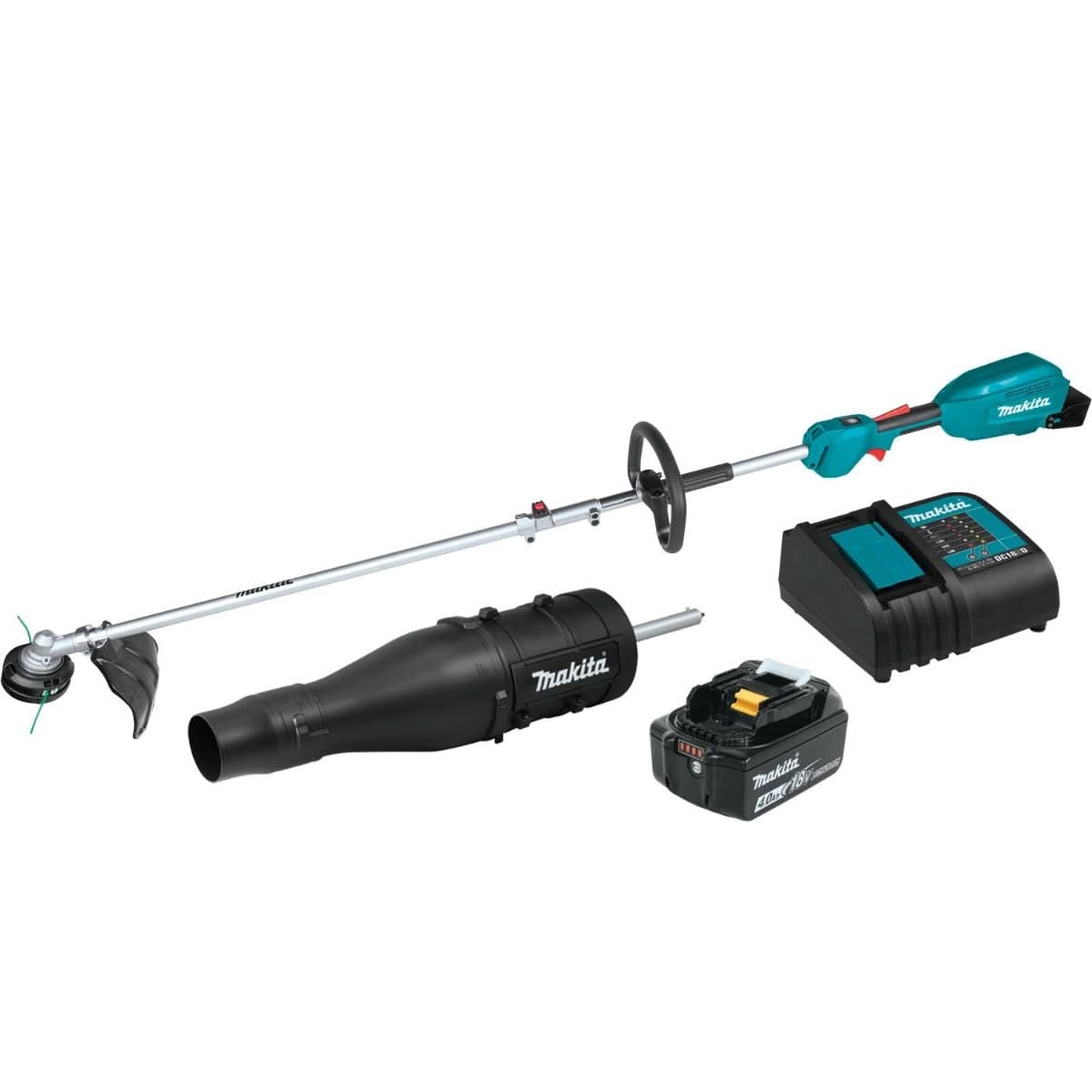 Makita XUX02SM1X3 18V LXT Lithium-Ion Brushless Cordless Couple Shaft Power Head Kit w/ 13″ String Trimmer & Blower Attachments (4.0Ah)